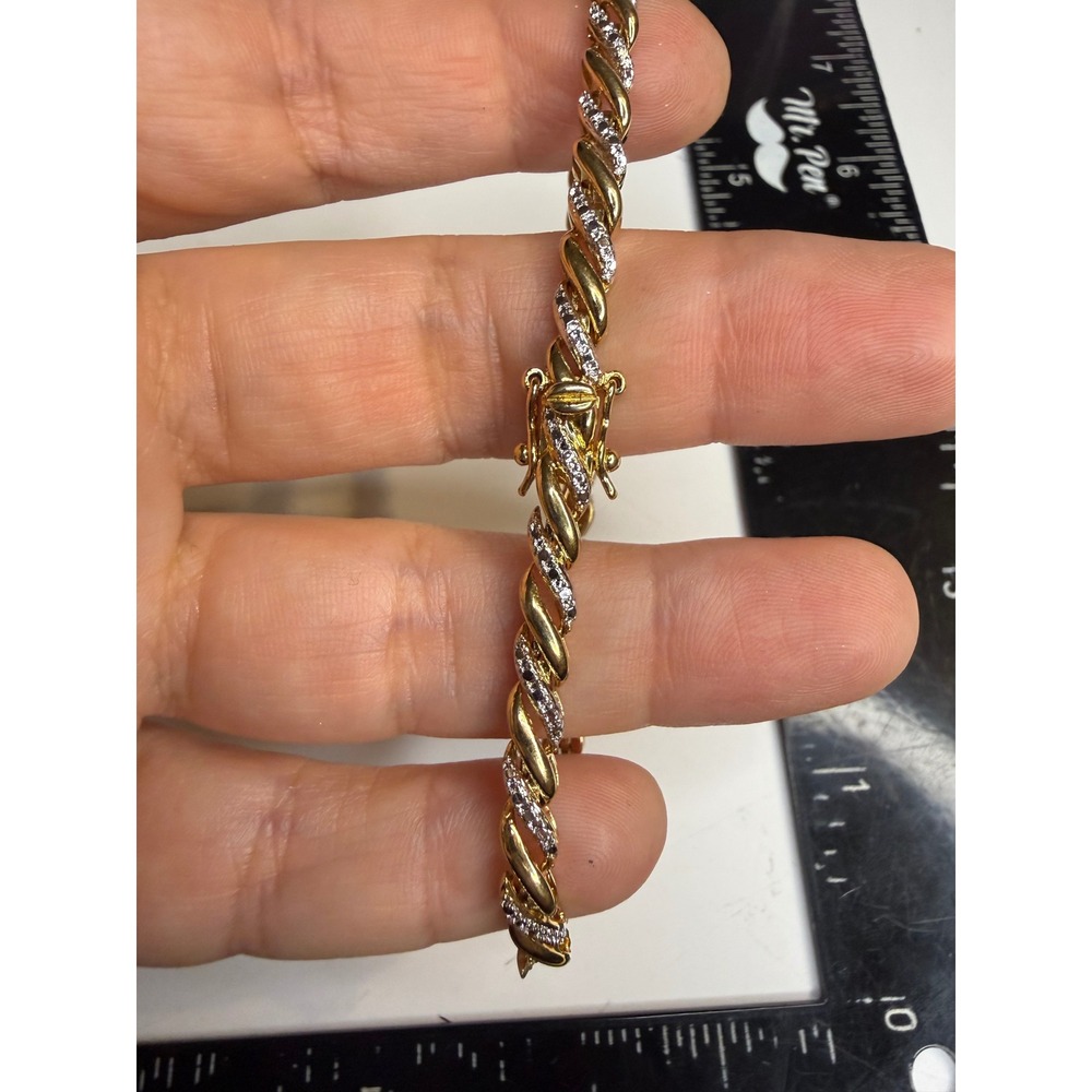 PAJ China Gold Tone Two Tone Twisted Rope Crystal Box Clasp Bracelet 7.5 Inch